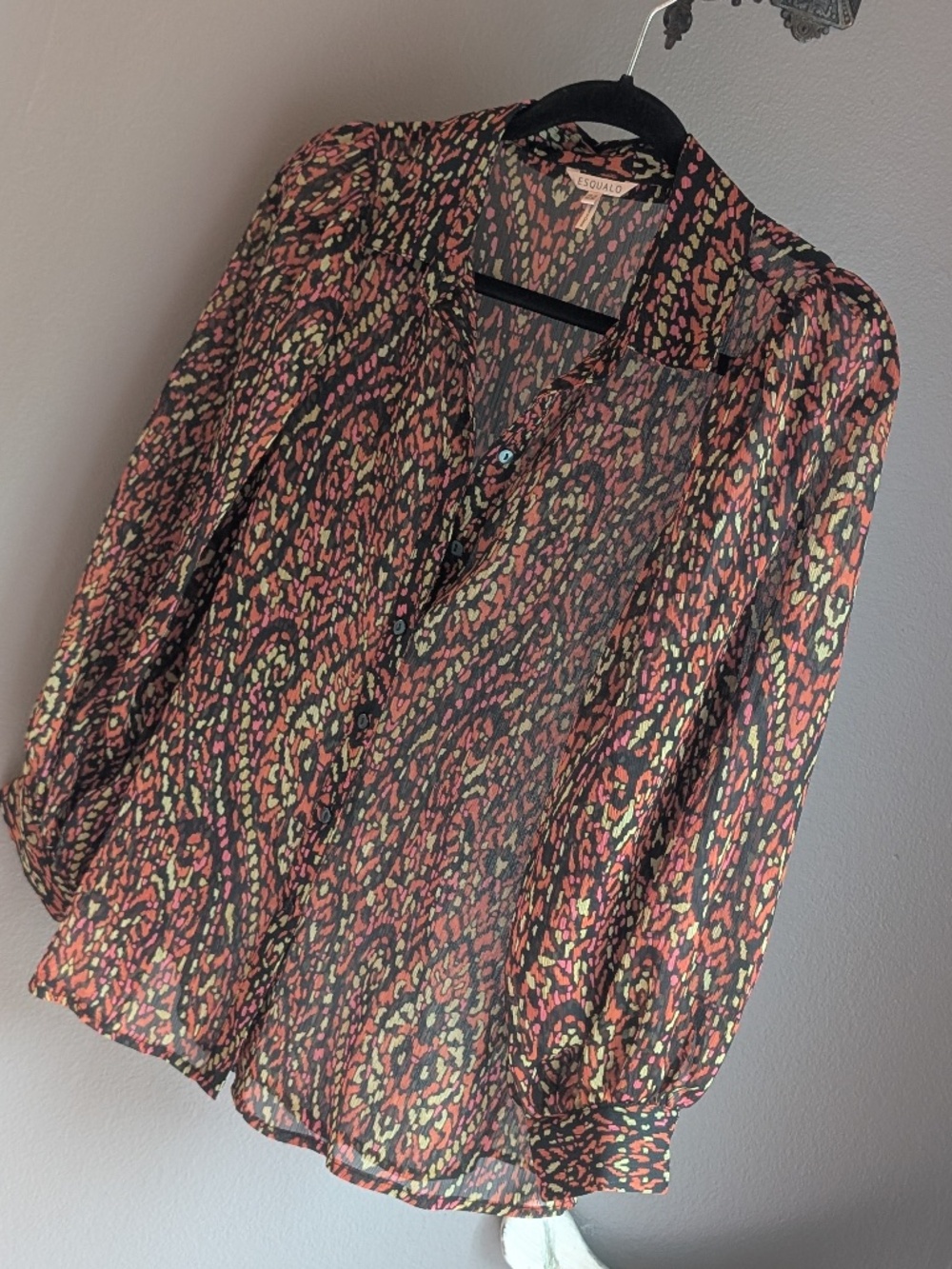 Esqualo "Rewilding" Chiffon Blouse vibrant, rich, and colorful abstract print
